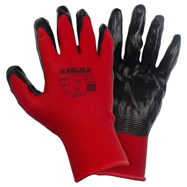 Перчатки трикотажні з частковим нітриловим покриттям р10 (червоні-чорні манжети) КРАТНО 12 парам, фото , зображення 2 | SNABZHENIE.com.ua