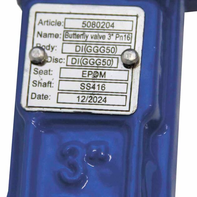 Затвор межфланцевый "баттерфляй" 3'' корпус чугун (GGG50) диск чугун (GGG50) EPDM PN16 FLORA (5080204), фото , зображення 2 | SNABZHENIE.com.ua