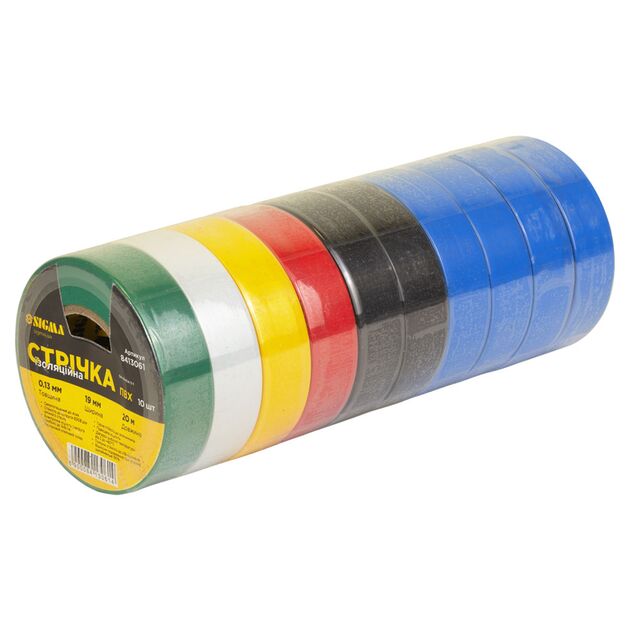 Изоляционная цветная ПВХ лента 0.13мм×19мм×20м (10шт) SIGMA, фото  | SNABZHENIE.com.ua
