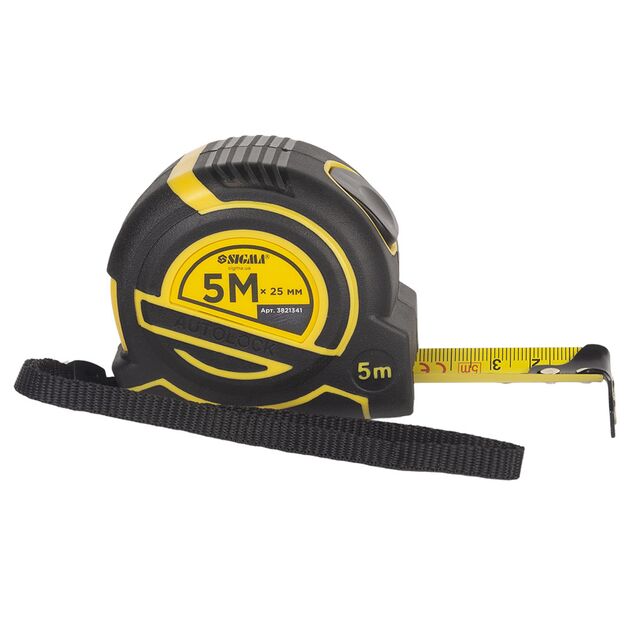 Рулетка магнитная обрезиненная ClickLock нейлоновое покрытие автостоп 5м×25мм SIGMA (3821341), фото , изображение 2 | SNABZHENIE.com.ua