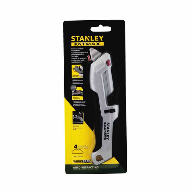 Ніж безпечний STANLEY FatMax з висувним трапецієвидним лезом, в металевому корпусі + 4 запасні леза (FMHT10367-0), фото , зображення 3 | SNABZHENIE.com.ua