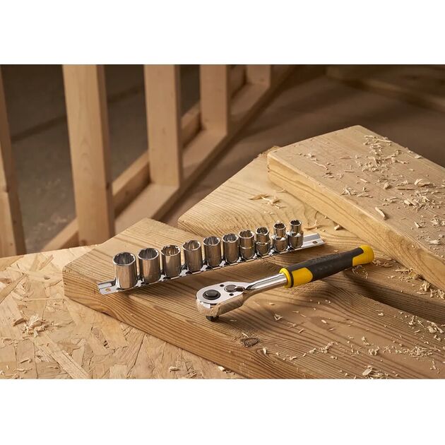 Тріщатка з головками STANLEY: квадрат 3/8, 72 зубці, крок 5* + 10 торцевих головок [11 од.], фото , зображення 3 | SNABZHENIE.com.ua