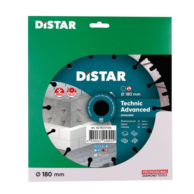Отрезной алмазный круг DISTAR 180 мм, 2,6/1,8 мм, 12 мм, Technic Advanced, фото , изображение 3 | SNABZHENIE.com.ua