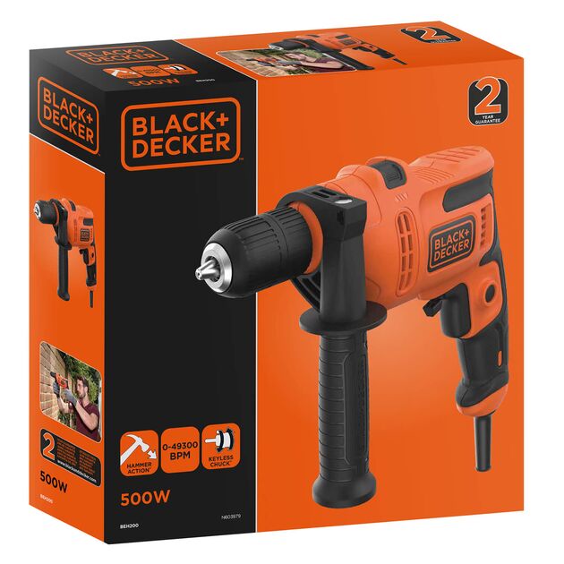 Дрель мережна ударна BLACK+DECKER BEH200, фото , зображення 3 | SNABZHENIE.com.ua