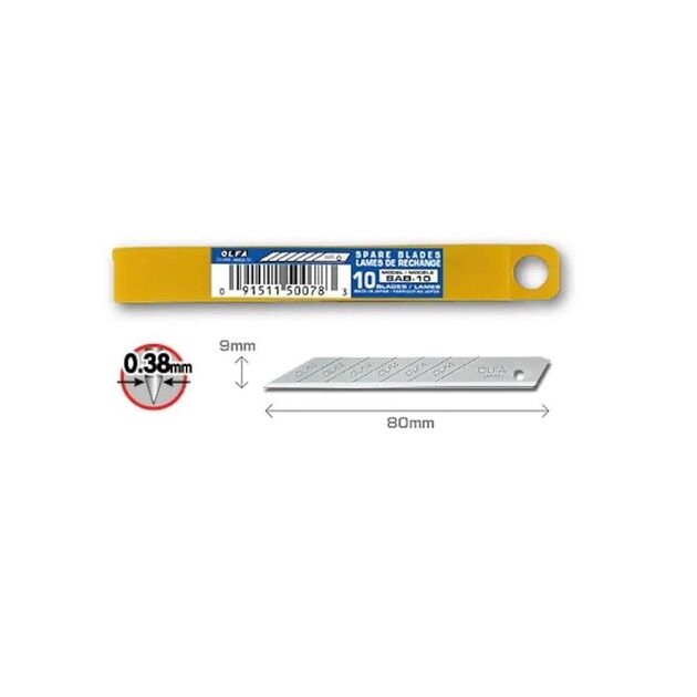 Комплект Нож сегментный 9мм OLFA SАС-1 1шт + Сегментные лезвия 9мм OLFA SAB-10 10шт (OF-SACK-1), фото , зображення 3 | SNABZHENIE.com.ua