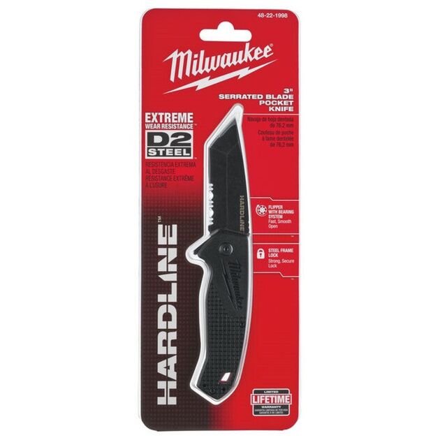Нож MILWAUKEE HARDLINE 75 мм выкидной с зазубренным лезвием, фото , изображение 2 | SNABZHENIE.com.ua