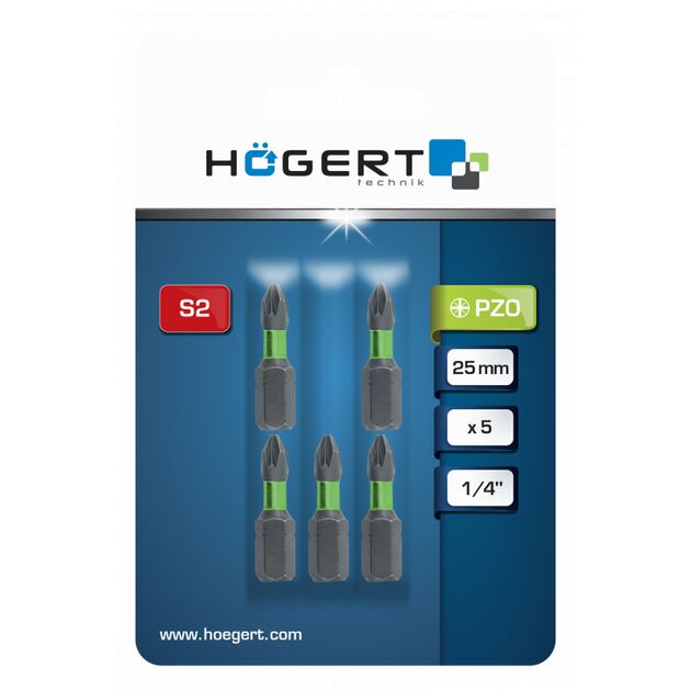 Биты ударные PZ0, 25 мм, сталь S2, 5 шт. HOEGERT, фото , изображение 2 | SNABZHENIE.com.ua