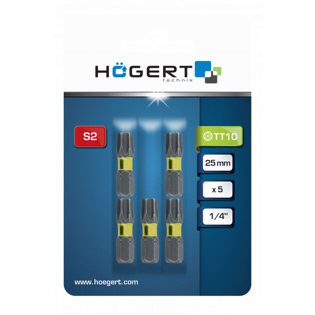 Ударные биты TORX 25, 25 мм, сталь S2, 5 шт., HOEGERT HT1S138, фото , изображение 2 | SNABZHENIE.com.ua