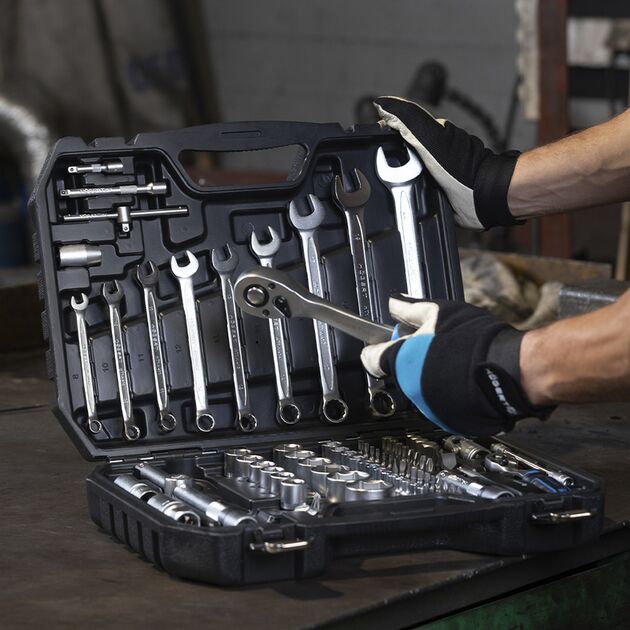 Набір інструментів, 85 шт., 1/4", 1/2" HOEGERT HT1R225, фото , зображення 2 | SNABZHENIE.com.ua