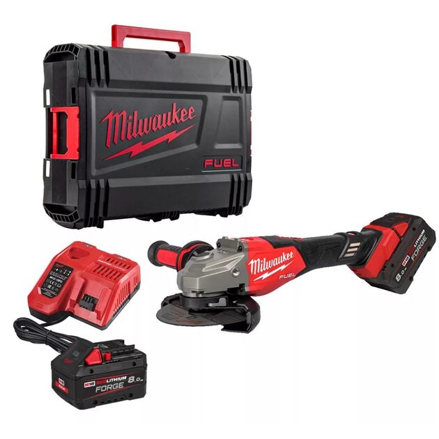 Кутова акумуляторна шліфмашина MILWAUKEE, M18 FHSAG125XB2-802X, Ø125мм (ЗП, 2 акум.Х8Аг, HDкейс), фото , зображення 2 | SNABZHENIE.com.ua