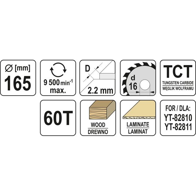 Пильный диск по дереву YATO 165x16x2.2 мм, 60 зубьев (YT-60592), фото , изображение 3 | SNABZHENIE.com.ua