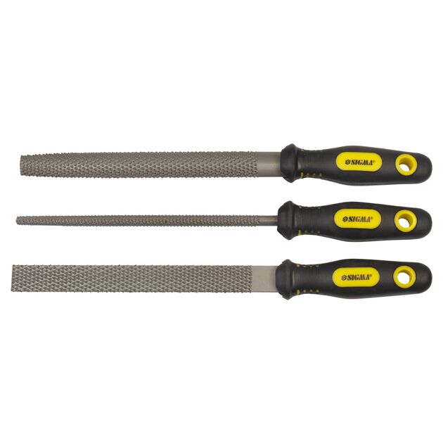 Набор рашпилей 3шт 200мм двухкомпонентная рукоятка (плоский, полукруглый, круглый) SIGMA (4410861), фото  | SNABZHENIE.com.ua