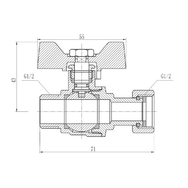 Кран шаровой с накидной гайкой Thermo Alliance Forte 1/2" ВН для воды прямой SF261W15, фото , изображение 2 | SNABZHENIE.com.ua