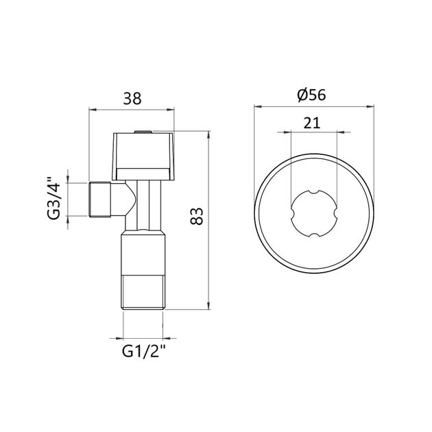 Кран угловой Thermo Alliance Standart (ручка шестигранник) с вент.буксой 1/2"Н х 3/4"Н SF3441520, фото , зображення 2 | SNABZHENIE.com.ua