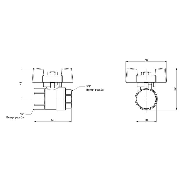 Кран шаровой Thermo Alliance Standart 3/4" ВР для воды (бабочка) SD602NW20PN40, фото , изображение 2 | SNABZHENIE.com.ua