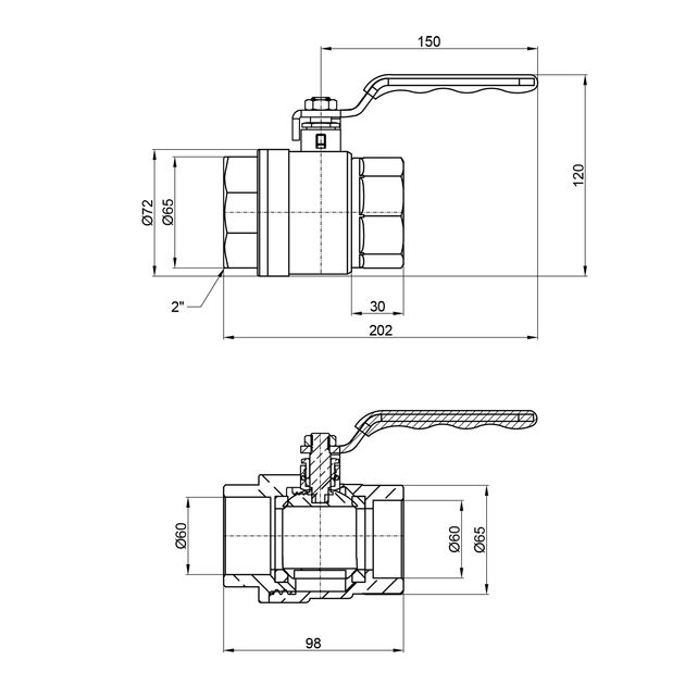 Кран шаровой Thermo Alliance Standart 2" ВР для воды (рычаг) SD600NW50PN40, фото , зображення 2 | SNABZHENIE.com.ua