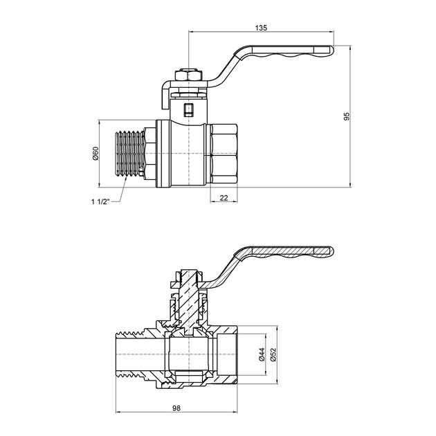 Кран шаровой Thermo Alliance Standart 1" 1/2 ВН для воды (рычаг) SD605NW40PN40, фото , зображення 2 | SNABZHENIE.com.ua