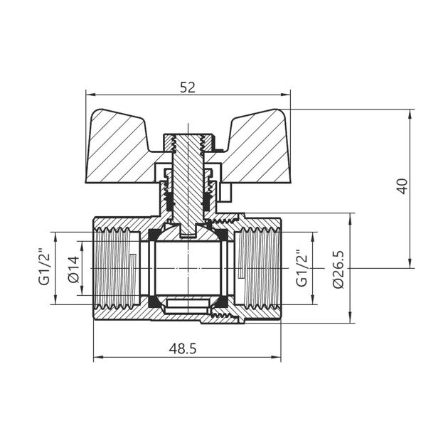 Кран шаровой Thermo Alliance Standart 1/2" ВР для газа (бабочка) SD602NG15PN40, фото , изображение 2 | SNABZHENIE.com.ua