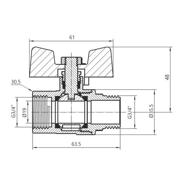 Кран шаровой Thermo Alliance Standart 3/4" ВН для газа (бабочка) SD607NG20PN40, фото , изображение 2 | SNABZHENIE.com.ua