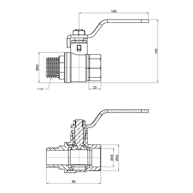Кран шаровой Thermo Alliance Base 1 1/2 ВН для воды (рычаг) SD605W40, фото , изображение 2 | SNABZHENIE.com.ua