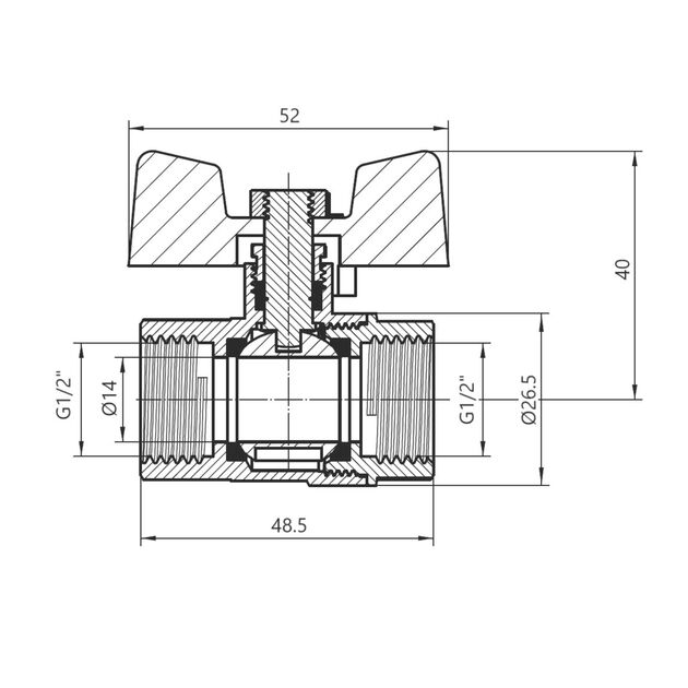 Кран шаровой Thermo Alliance Base 1/2" ВР для газа (бабочка) SD602G15, фото , изображение 2 | SNABZHENIE.com.ua