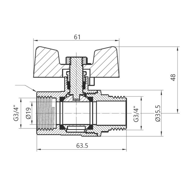 Кран шаровой Thermo Alliance Base 3/4" ВН для газа (бабочка) SD607G20, фото , зображення 2 | SNABZHENIE.com.ua