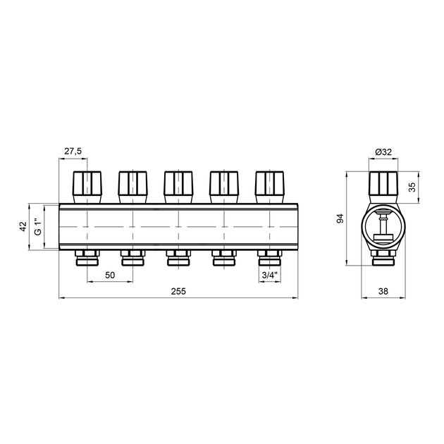 Коллектор Icma с регулировочными вентилями 1" 5 выходов №1105 (Red), фото , изображение 2 | SNABZHENIE.com.ua