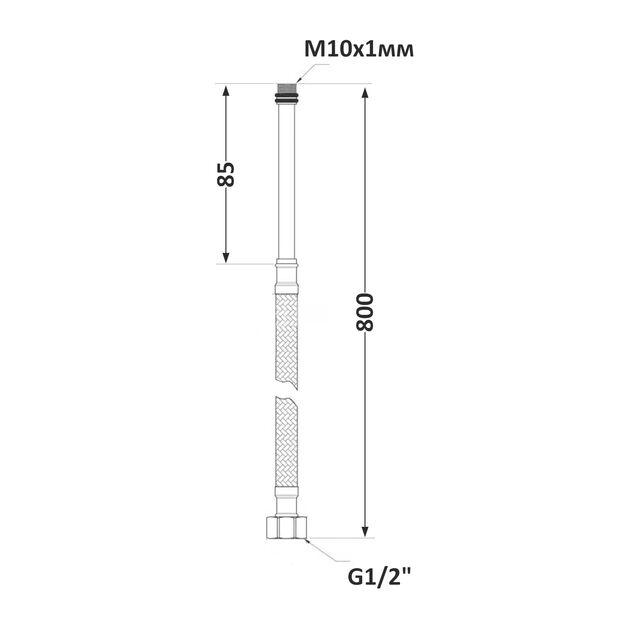 Thermo Alliance Forte Шланг для воды, нержавеющая оплетка в силиконе М10х80 см длинный (пара) SF380W80L, фото , зображення 2 | SNABZHENIE.com.ua