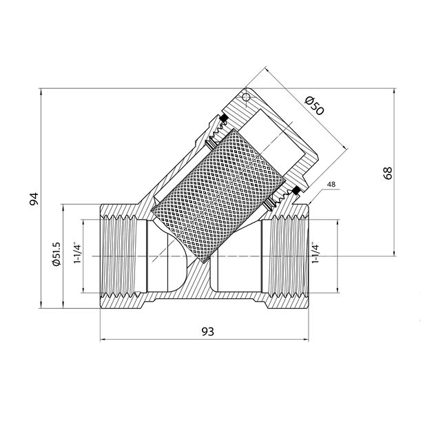 Фильтр грубой очистки Thermo Alliance Standart 1 1/4"ВВ никель для воды косой TAS124W32, фото , зображення 2 | SNABZHENIE.com.ua