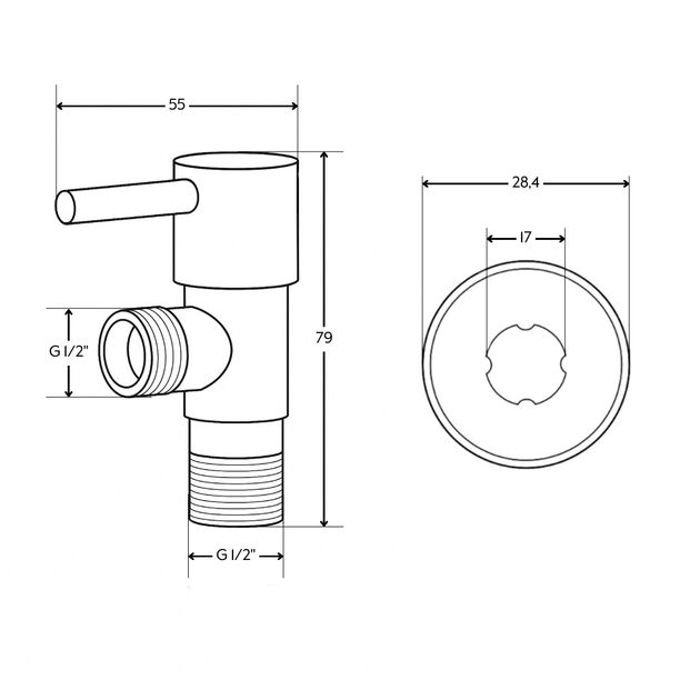 Кран угловой Thermo Alliance Standart (ручка палочка) с керам.буксой 1/2"Н х 1/2"Н SF343W1515, фото , изображение 2 | SNABZHENIE.com.ua