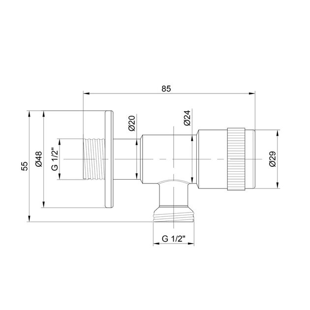Кран угловой Thermo Alliance Standart 1/2"НН нерж., с керам. буксой TAS345W1515SS, фото , изображение 2 | SNABZHENIE.com.ua
