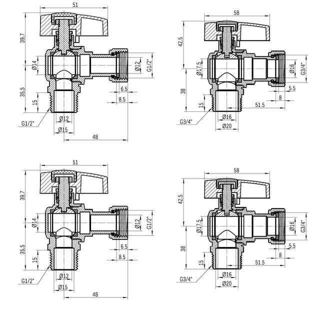Комплект угловой кранов Thermo Alliance Standart  1/2"ВН -3/4"ВН с накидной гайкой  для подключенние котла TAS225RBW1520, фото , зображення 2 | SNABZHENIE.com.ua