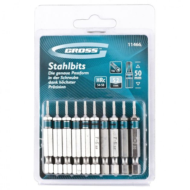Набір біт TORX 6х50, сталь S2, 10 шт GROSS (11466G), фото  | SNABZHENIE.com.ua