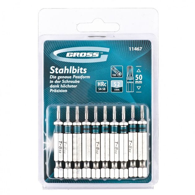 Набір біт TORX 8х50, сталь S2, 10 шт GROSS (11467G), фото  | SNABZHENIE.com.ua