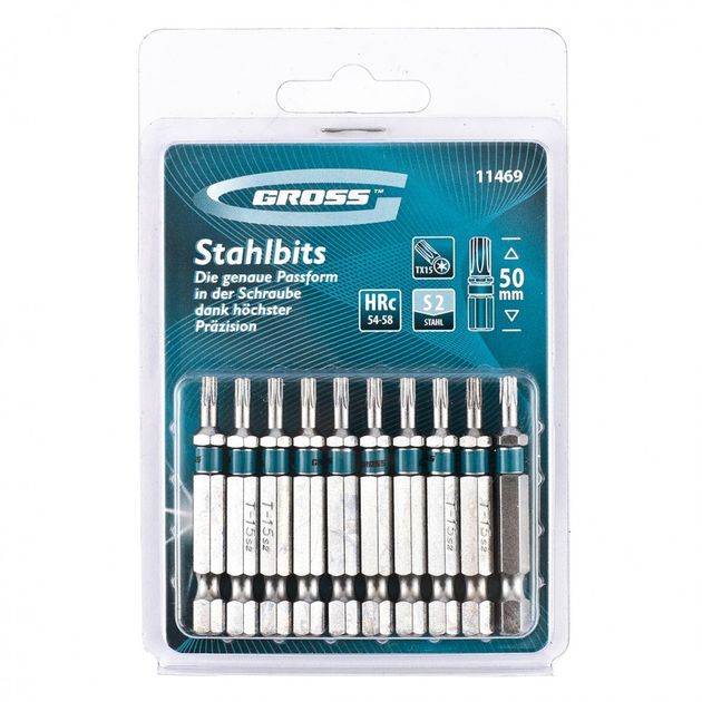 Набір біт TORX 15х50, сталь S2, 10 шт GROSS (11469G), фото  | SNABZHENIE.com.ua
