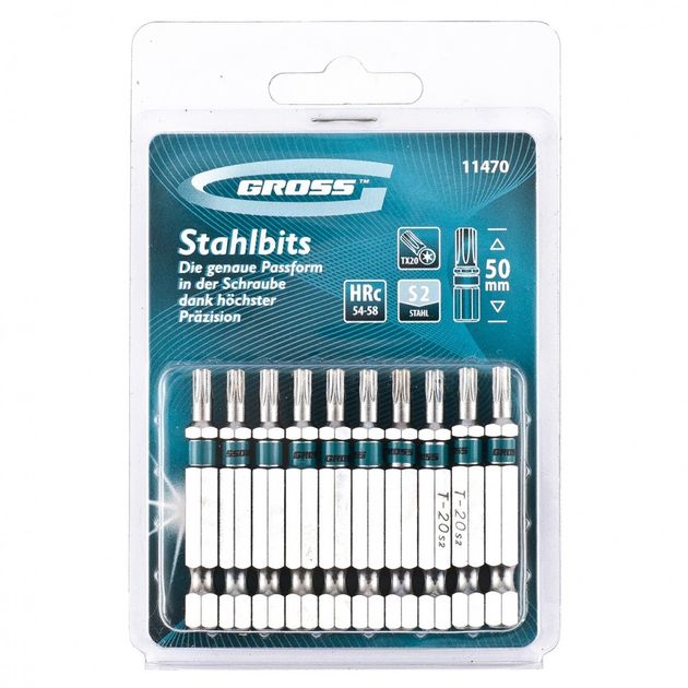 Набір біт TORX 20х50, сталь S2, 10 шт GROSS (11470G), фото  | SNABZHENIE.com.ua