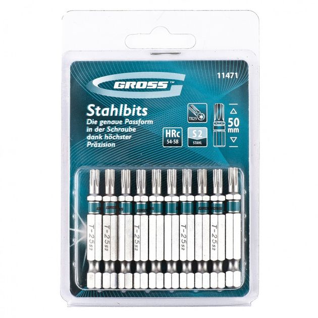 Набор бит TORX 25х50, сталь S2, 10 шт GROSS, фото  | SNABZHENIE.com.ua
