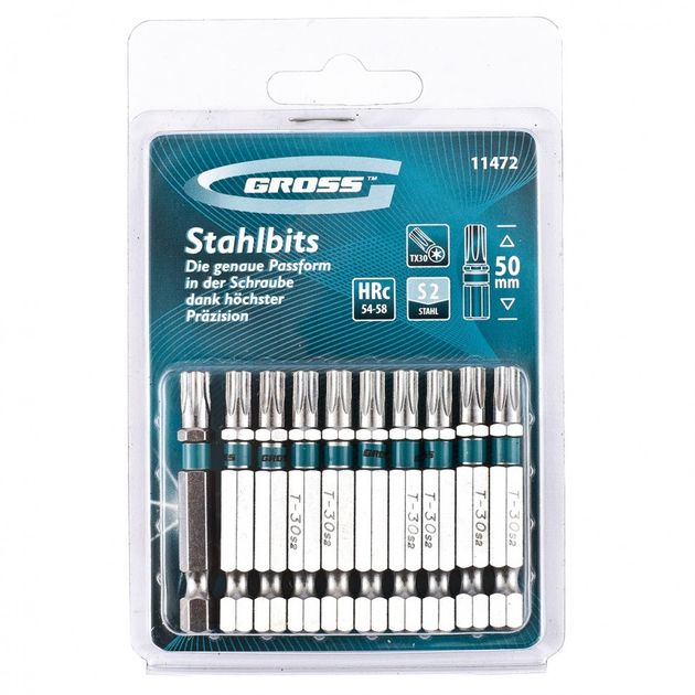 Набор бит TORX 30x50, сталь S2, 10 шт, GROSS (11472G), фото  | SNABZHENIE.com.ua