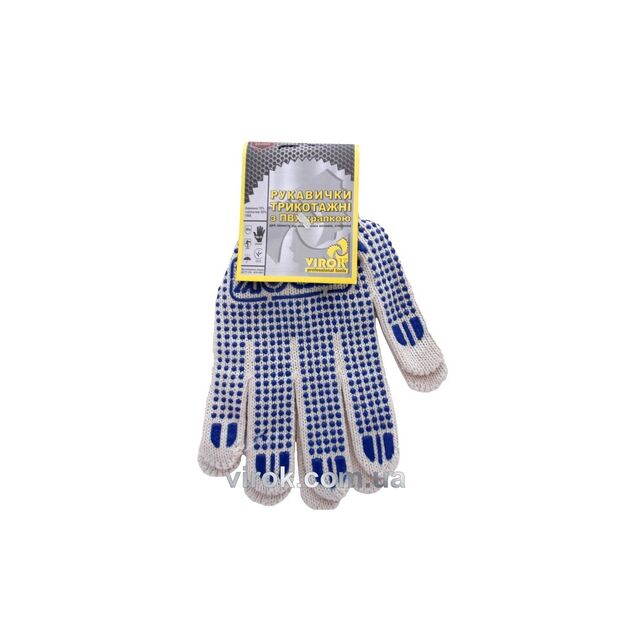 Рукавицы трикотажные VIROK белые с ПВХ точкой, 70% хлопок, 30% полиэстер, р. 10, фото  | SNABZHENIE.com.ua