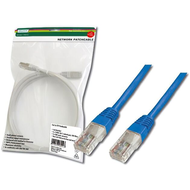 Патч-корд DIGITUS CAT 5e UTP, 3м, AWG 26/7, Cu, PVC, синій, фото , зображення 2 | SNABZHENIE.com.ua