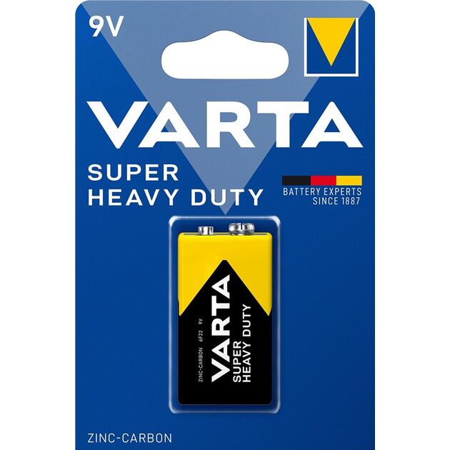 Батарейка Varta Super Heavy Duty вугільно-цинкова 6F22 (6LR61, MN1604, MX1604 ,Крона)  блістер, 1 шт, фото  | SNABZHENIE.com.ua