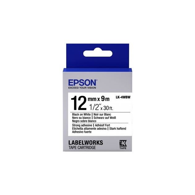 Картридж зі стрічкою Epson LK4WBW принтерів LW-300/LW-400/LW-400VP/LW-600P/LW-700/LW-Z710/LW-900P/LW-1000P/LW-Z5000BE Strng adh Blk/Wht 12mm/9m, фото  | SNABZHENIE.com.ua