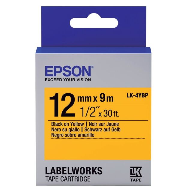 Картридж зі стрічкою Epson LK4YBP принтерів LW-300/LW-400/LW-400VP/LW-600P/LW-700/LW-Z710/LW-900P/LW-1000P/LW-Z5000BE Pastel Black/Yellow 12mm/9m, фото  | SNABZHENIE.com.ua