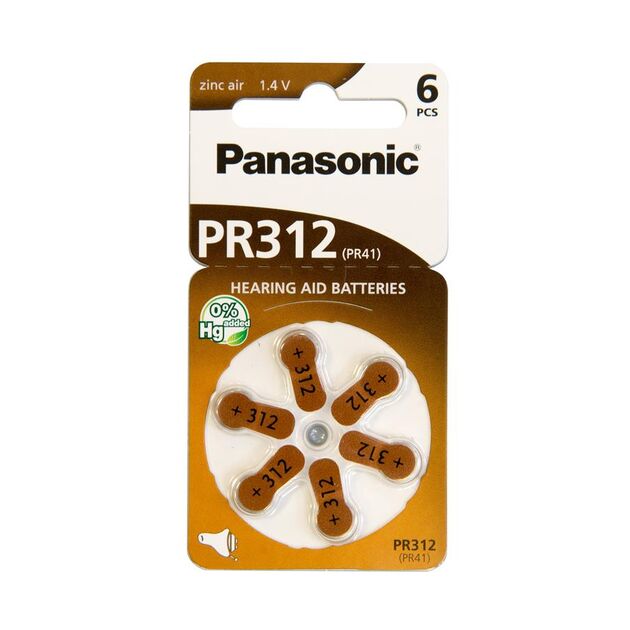 Батарейка Panasonic повітряно-цинкова PR312(312A, AC312E/EZ, PR312H, PR41, ZA312, DA312) блістер, 6 шт., фото , зображення 2 | SNABZHENIE.com.ua