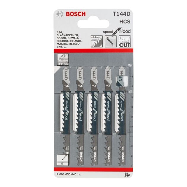 Bosch Полотно пиляльне для електролобзика по дереву T144D, 4-5.2х100мм, 5шт, фото  | SNABZHENIE.com.ua