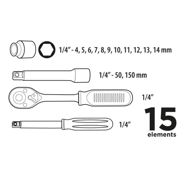 Набір ключів торцевих 1/4” 15 шт. Top Tools, фото , зображення 3 | SNABZHENIE.com.ua