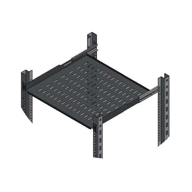 Полиця MIRSAN 19", 1U, регульована 350-440 мм, чорна, фото , изображение 2 | SNABZHENIE.com.ua
