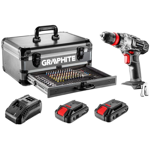 Набір Energy+ в алюмінієвій валізі: дриль-шрубоверт 2x18 В/2,0 Агод., 10 мм + 109 приналежностей GRAPHITE, фото  | SNABZHENIE.com.ua