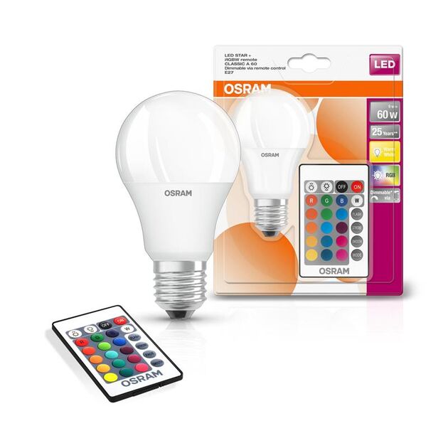 Osram Лампа LED E27 RGB 9Вт 2700К 806Лм пульт ДУ A60, фото , изображение 2 | SNABZHENIE.com.ua