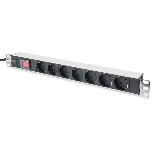 Digitus Блок розеток 1U, 7xSchuko, 16A, 250V, вимикач, вилка Schuko, фото , изображение 2 | SNABZHENIE.com.ua
